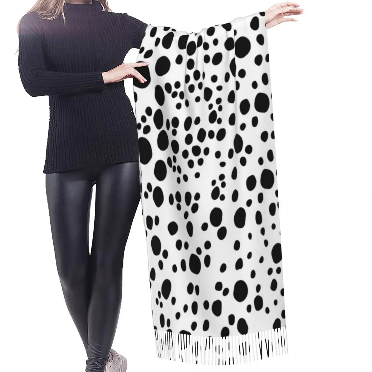 Abstract Dalmatian Pattern Scarf Winter Long Large Tassel Scarves Soft Wrap Pashmina