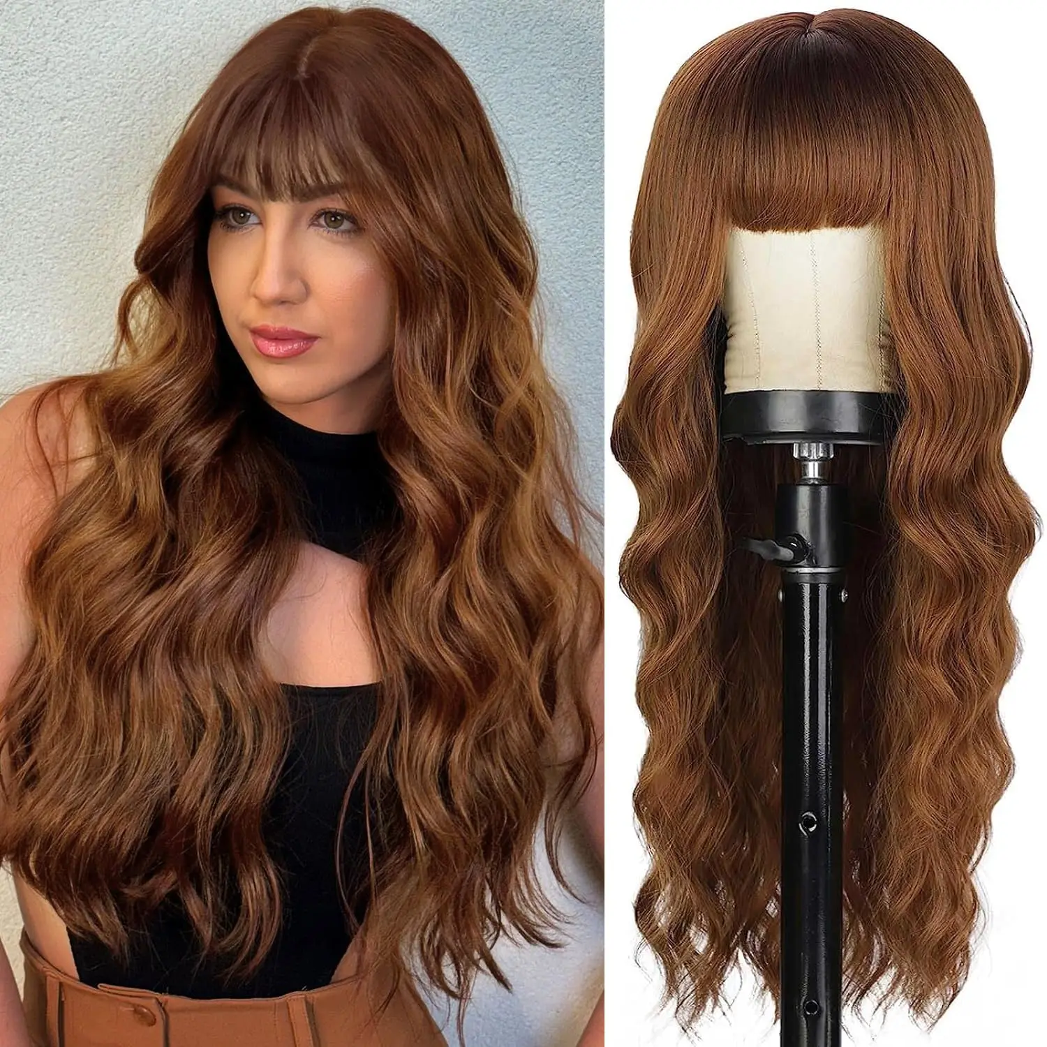 Long Natural Wave wig Wig With bangs realistic wigs heat-resistant fiber Fancy Glamorous Daily Ready To Wear Good Texture