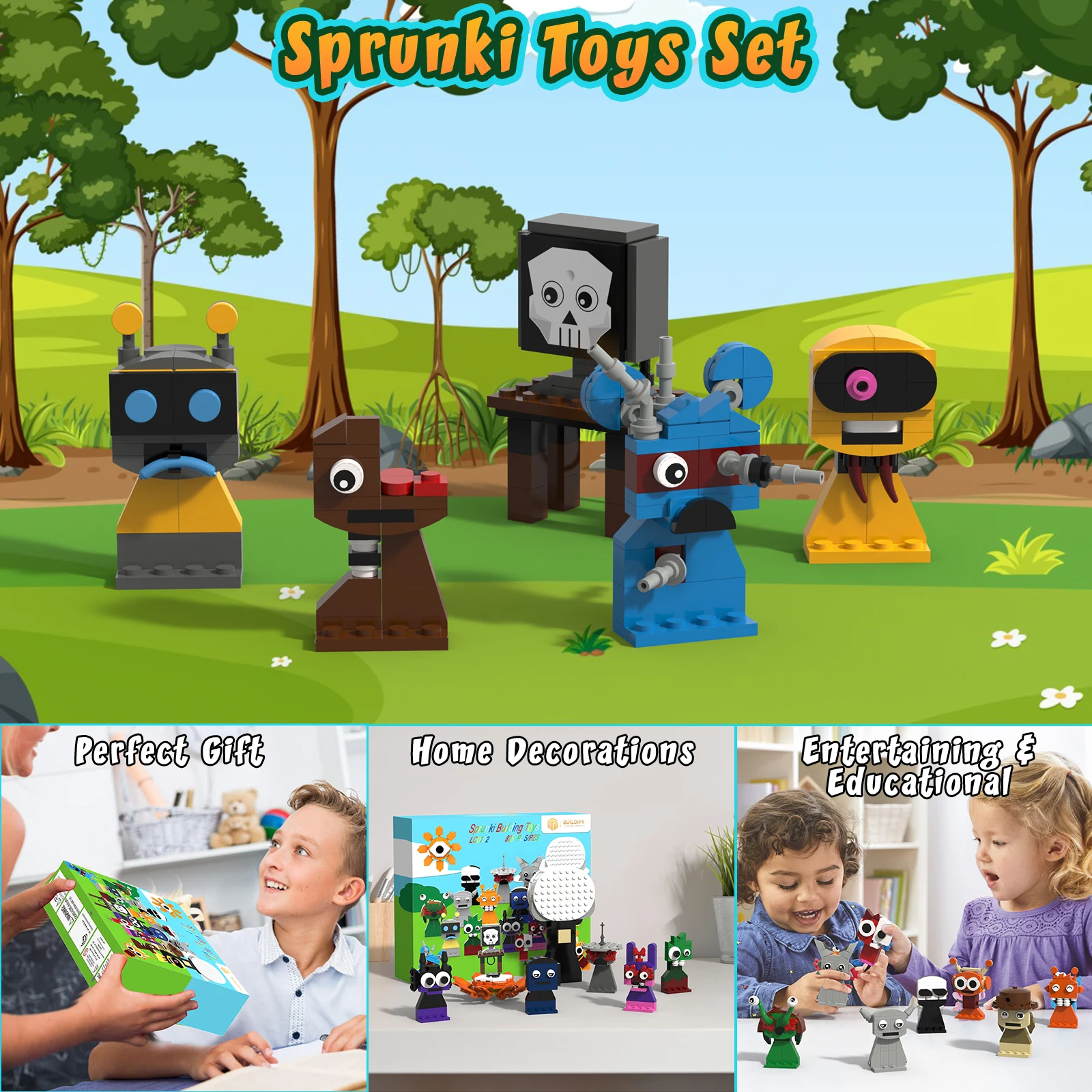 Sprunki Building Blocks Set 20 in 1 Sprunki Toys Action Figure Model Kit for Boys Girls 8-14 Horror Music Game Role for Fans