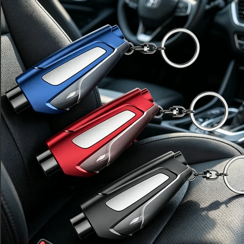Retail Box 3 in 1 Auto Safety Hammer Emergency Car Window Breaker Seat Belt Cutter High Hardness Tungsten Steel Key Chain Ring