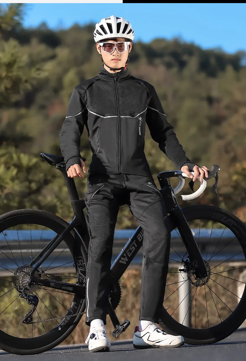 WEST BIKING Winter-Fahrradjacke, warme, winddichte MTB-Fahrradjacke für Herren, Fahrradbekleidung, reflektierendes Set – Detail 11