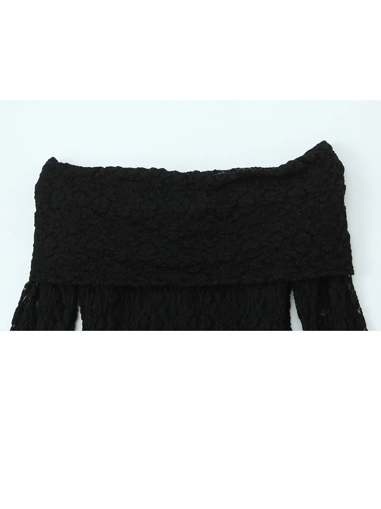 Hh feminino 2025 nova moda elegante preto sexy renda tubo superior vestido de manga longa temperamento feminino longo magro festa sem mangas vestido