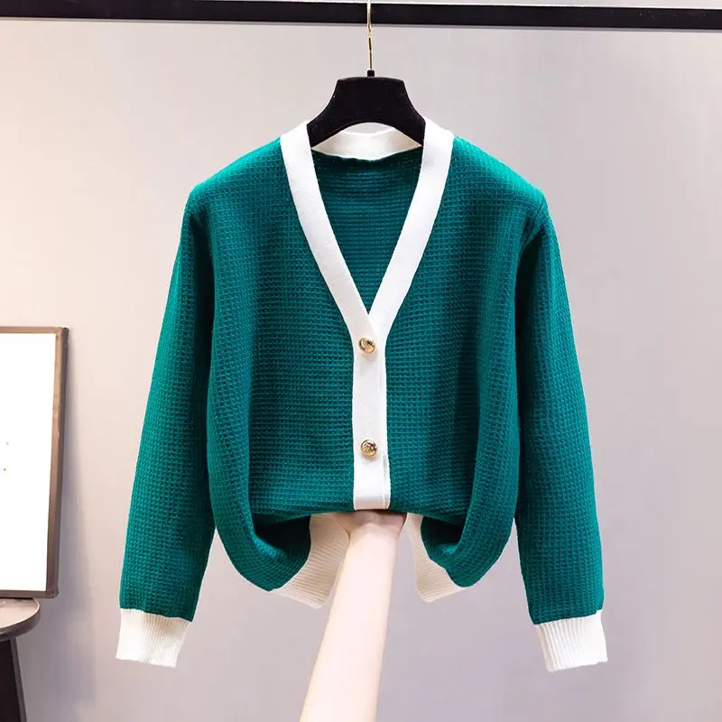 Korean Women All-match Knitted Button Cardigans Sweater Autumn Winter New Fashion Warm V-Neck Long Sleeve Loose Casual Coats Top
