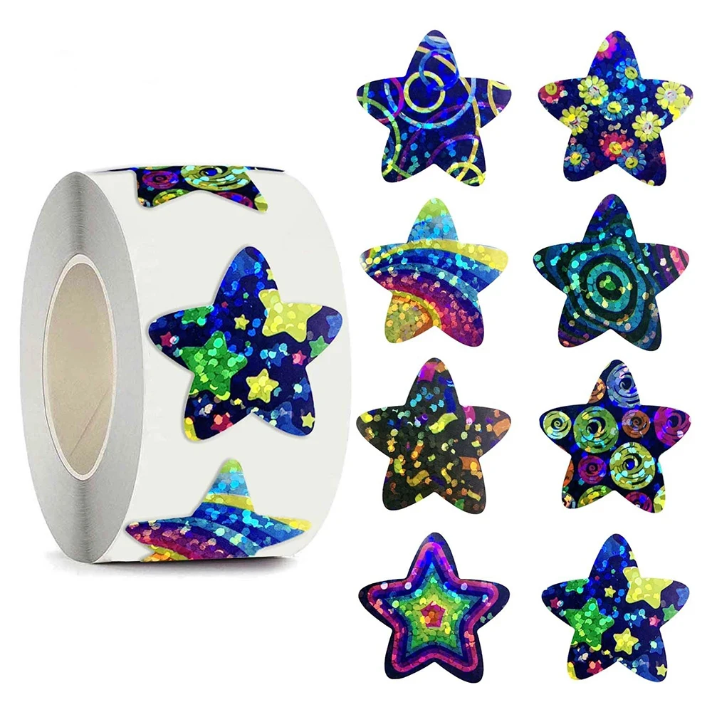 

500pcs/roll Holographic Color Star Stickers for Wall Crafts Classroom Teachers Supplies for Kids Reward Foil Star Label Stickers