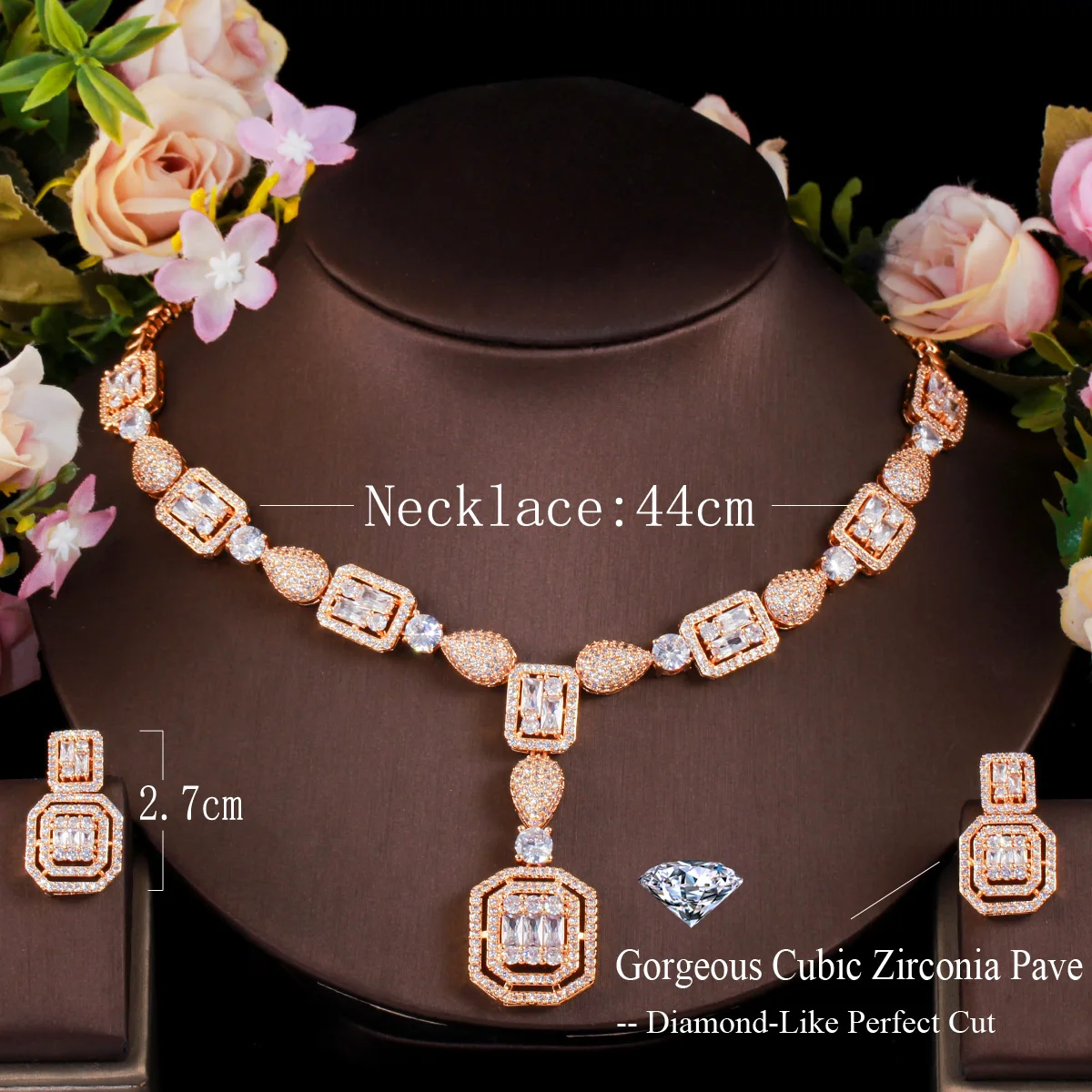 ThreeGraces Elegant Bridal Wedding Square Necklace Earrings Sets White CZ Zircon Silver Color Indian Women Party Jewelry TZ912