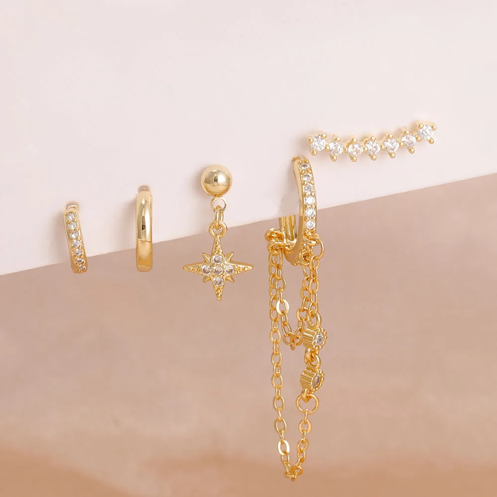 5 قطعة الفولاذ المقاوم للصدأ الزركون هوب طقم من الحلقان بسيط متعدد الاستخدامات ارتداء اليومي كل يوم الأذن اكسسوارات فتاة شابة بيان مجوهرات