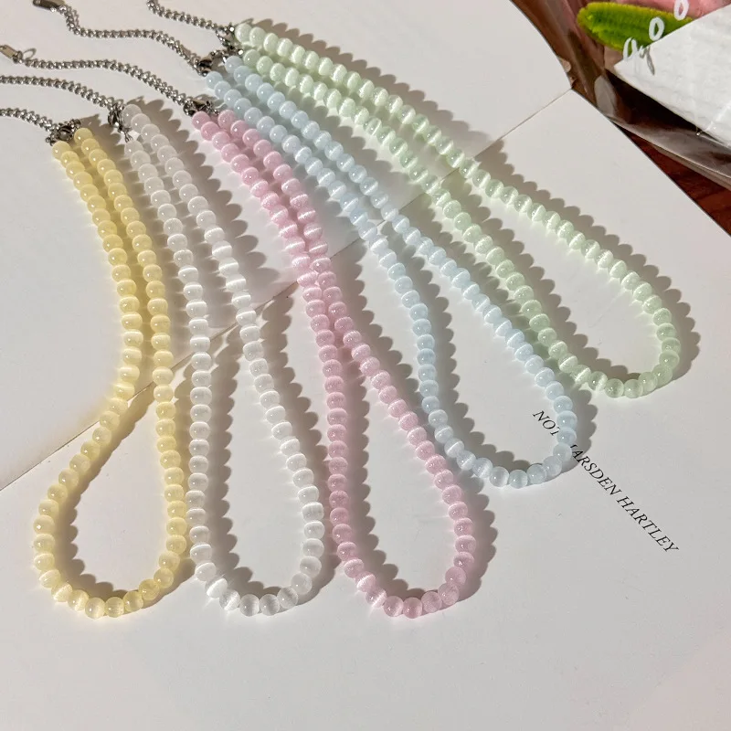 Farbenfrohe Kristall-Opal-Perlen Katzenauge-Steinperlen Choker-Halskette für Frauen Ästhetische Schlüsselbeinkette 2026 Modeschmuck Geschenk