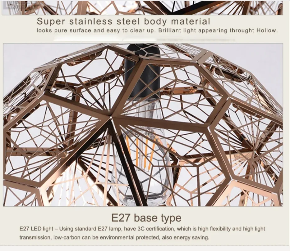 

Stainless Steel Ball Craft Cord Post-Modern Pendant Light Hollow Lamp E27 Fixture Cafe Bar Loft Vintage Luminarias Deco