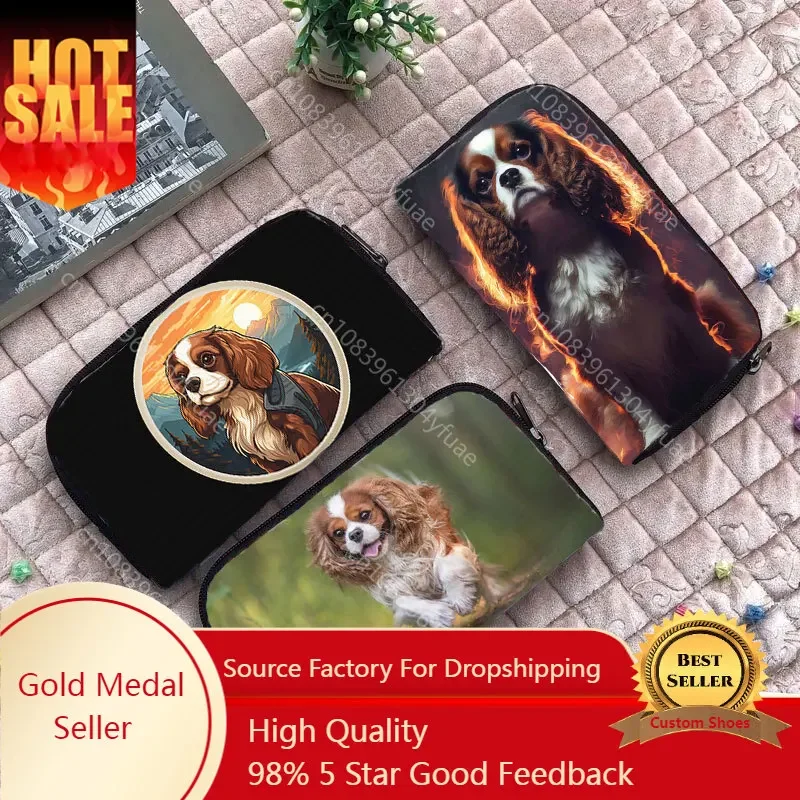 Cute Cavalier King Charles Spaniel Dog Wallet Puppy Spaniels Women Credit Card Earphone Holder Coin Money Bag Purse Long Wallet