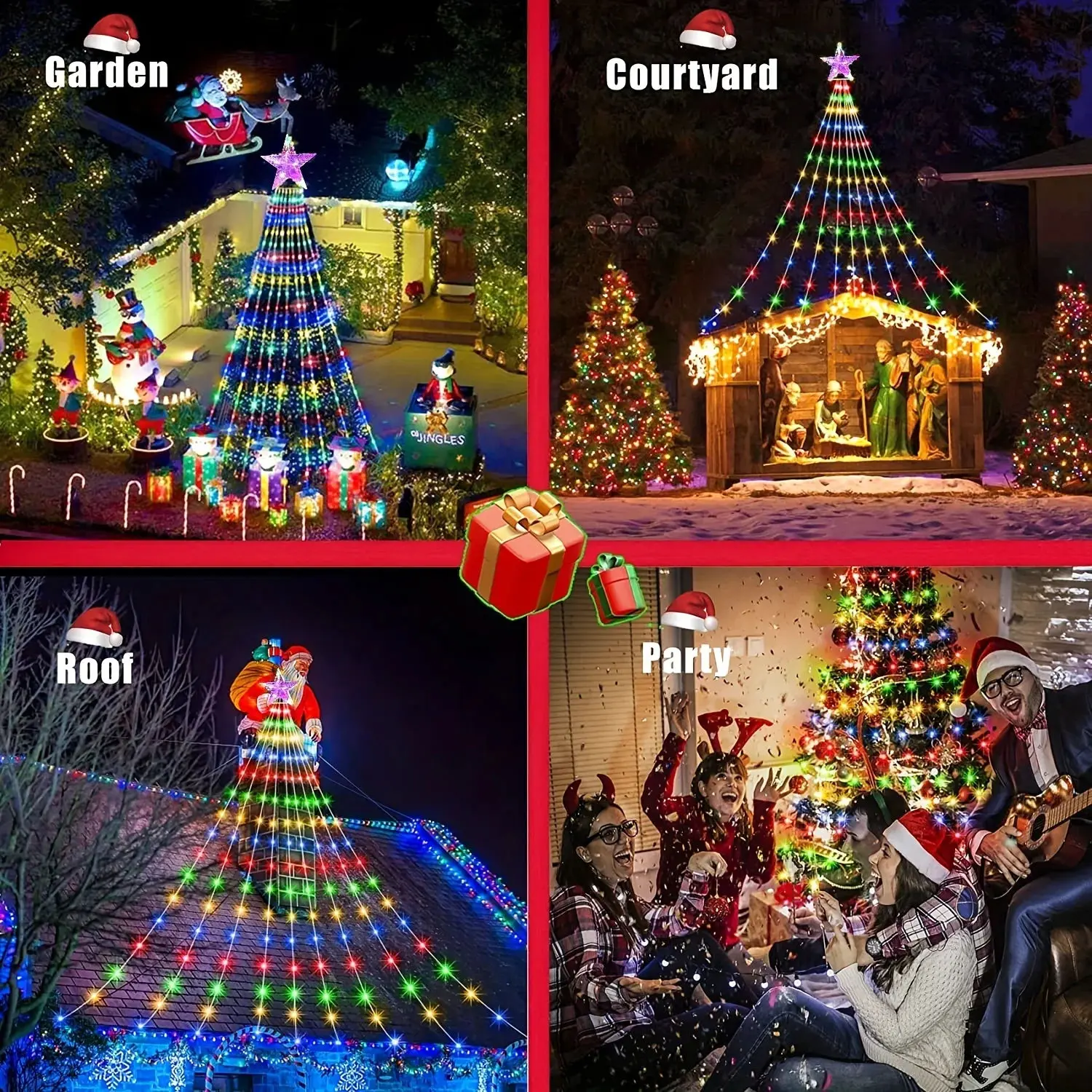 2025 lumières de noël LED lumière solaire extérieure 200/280LED 8 Modes étanche étoiles fée lumières pour jardin décoration de salle de mariage