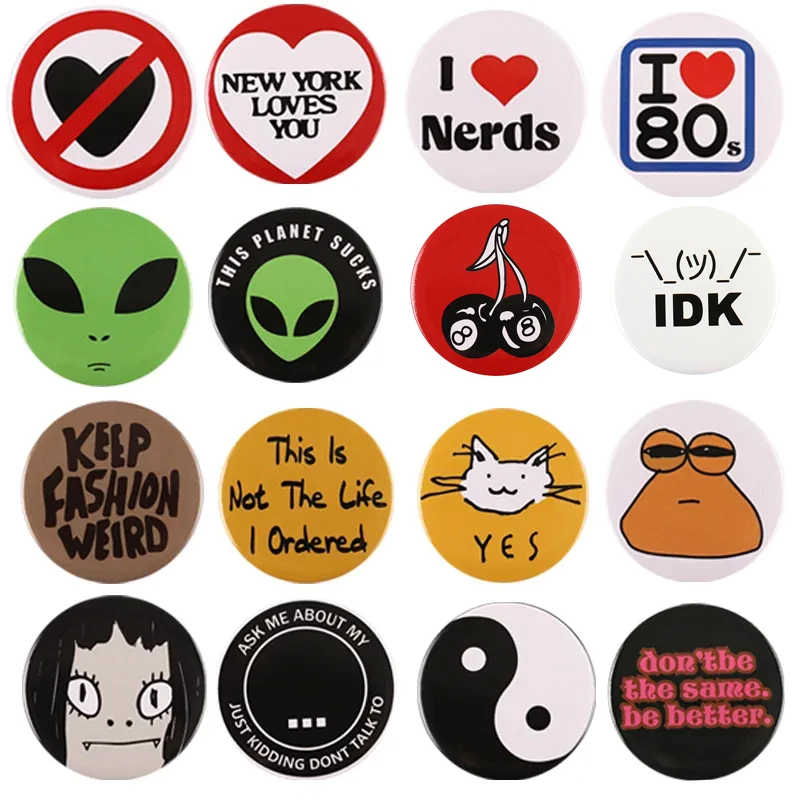 Pin de botón de hojalata para mochila, ropa, sombrero, cuello, insignia de solapa, joyería decorativa redonda, broche de Alien de Animal lindo para amigos