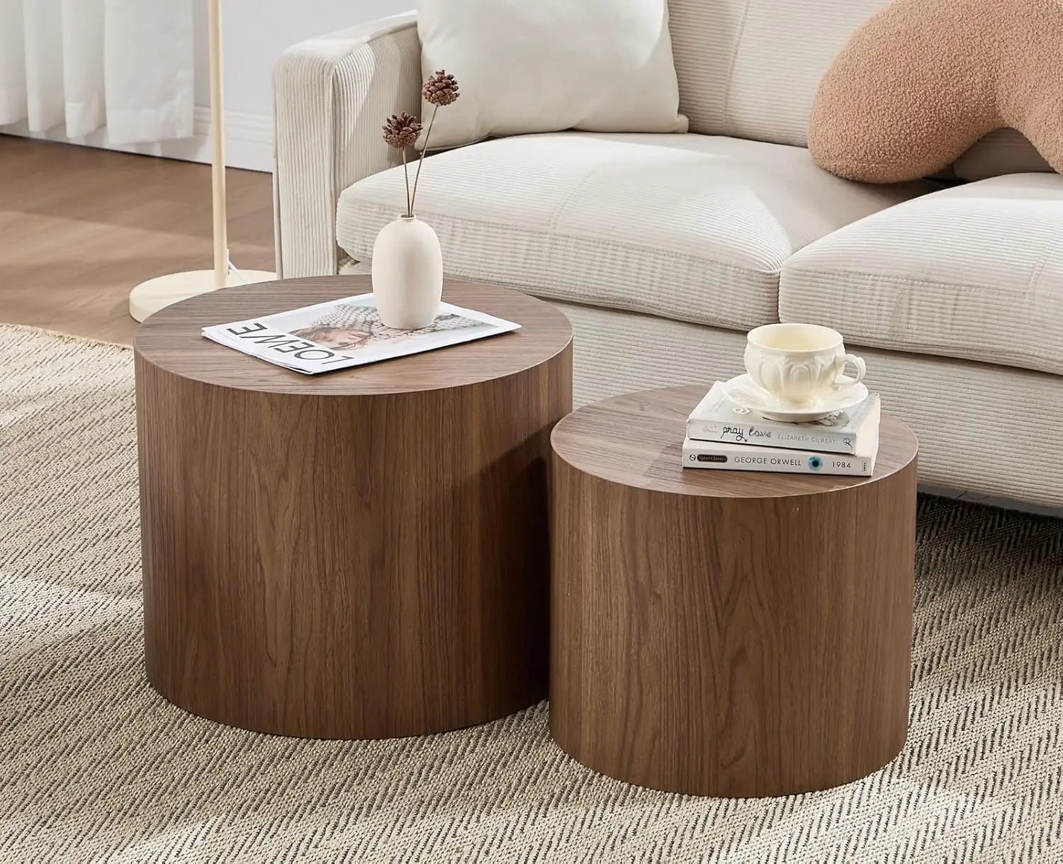 

Nesting Coffee Tables Set Of 2 Farmhouse Small Round End Tables Modern Wood Circle Side Table Drum Table For Living Room Small S