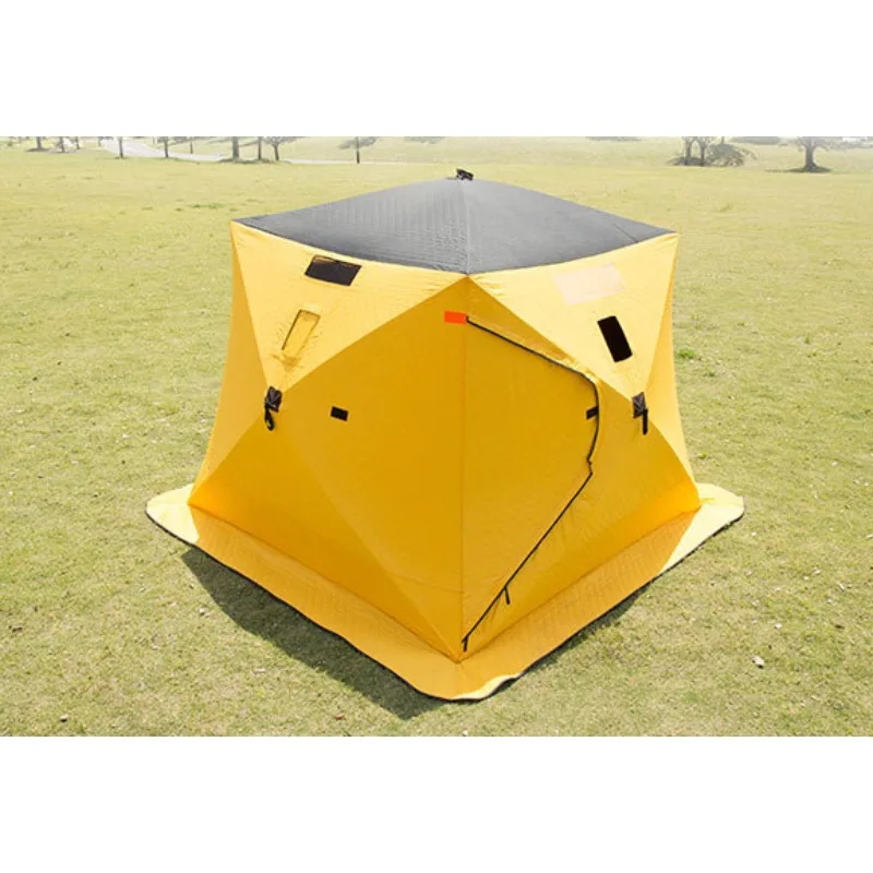 Outdoor Hexagon Hub Tent Portable up Custom Cube Hiking Insulated Ice Fishing Tent 6 Person Winter Camping Tent
