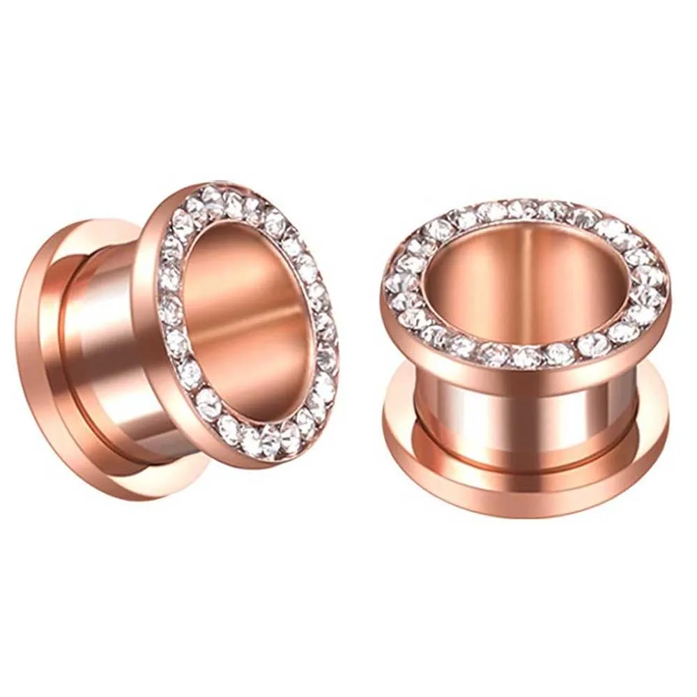 1 Paar CZ Weißer Zirkon Ohr-Tunnel-Expander aus Edelstahl, Ohrringe, Ohr-Dehner, Piercings, Schmuck, doppelt ausgestellter Schraubverschluss für das Ohr – Detail 19