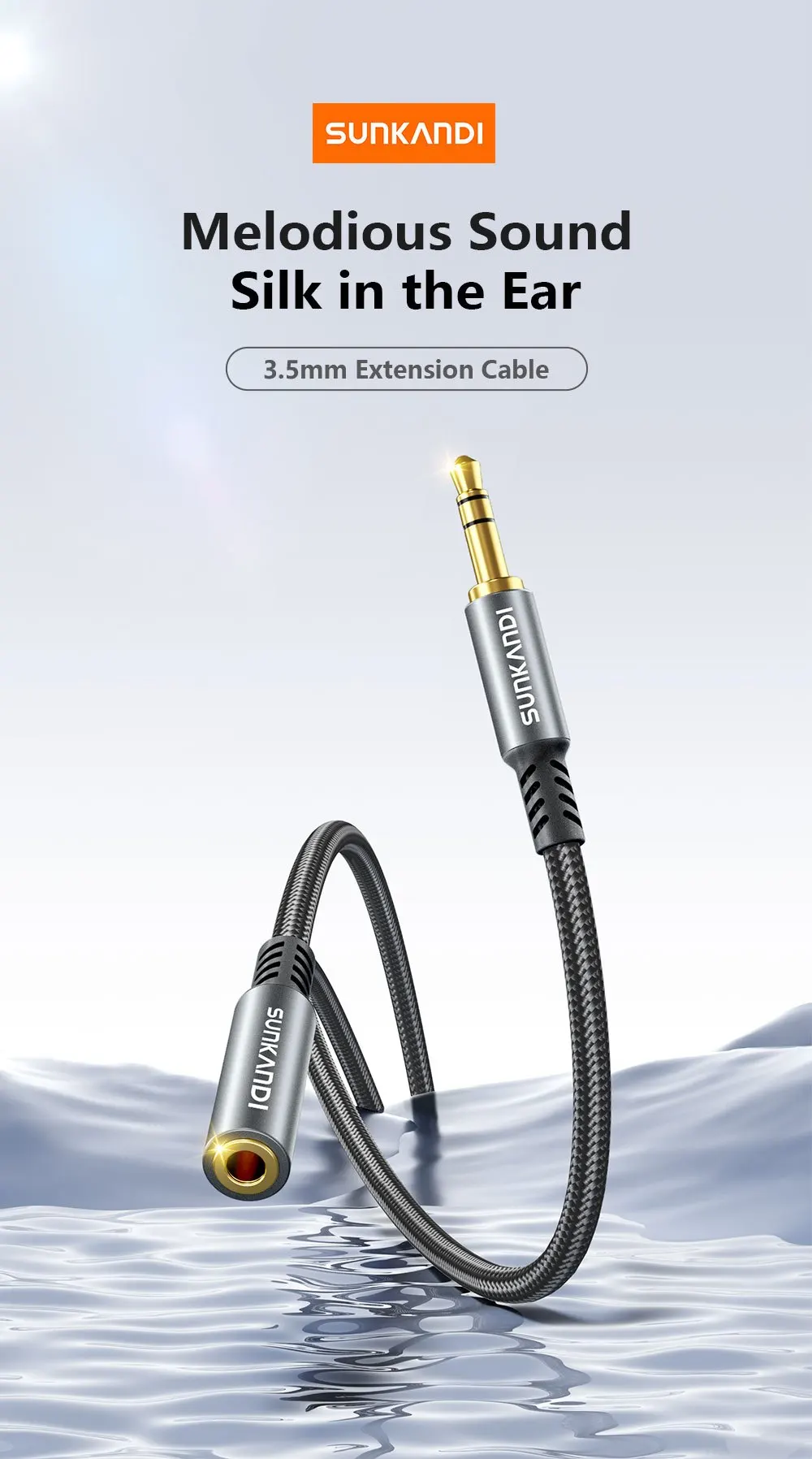 SUNKANDI Kopfhörer-Verlängerungskabel, Nylongeflecht, 3,5 mm Stecker auf Buchse, Audio-Verlängerungskabel für iPhone, iPad, Smartphone, Tablets – Detail 1