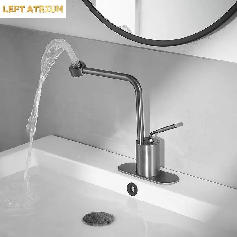 Gray 7shaped pull-out faucet for bathroom  multifunctional washbasin, universal rotating brass hot and cold water faucet.