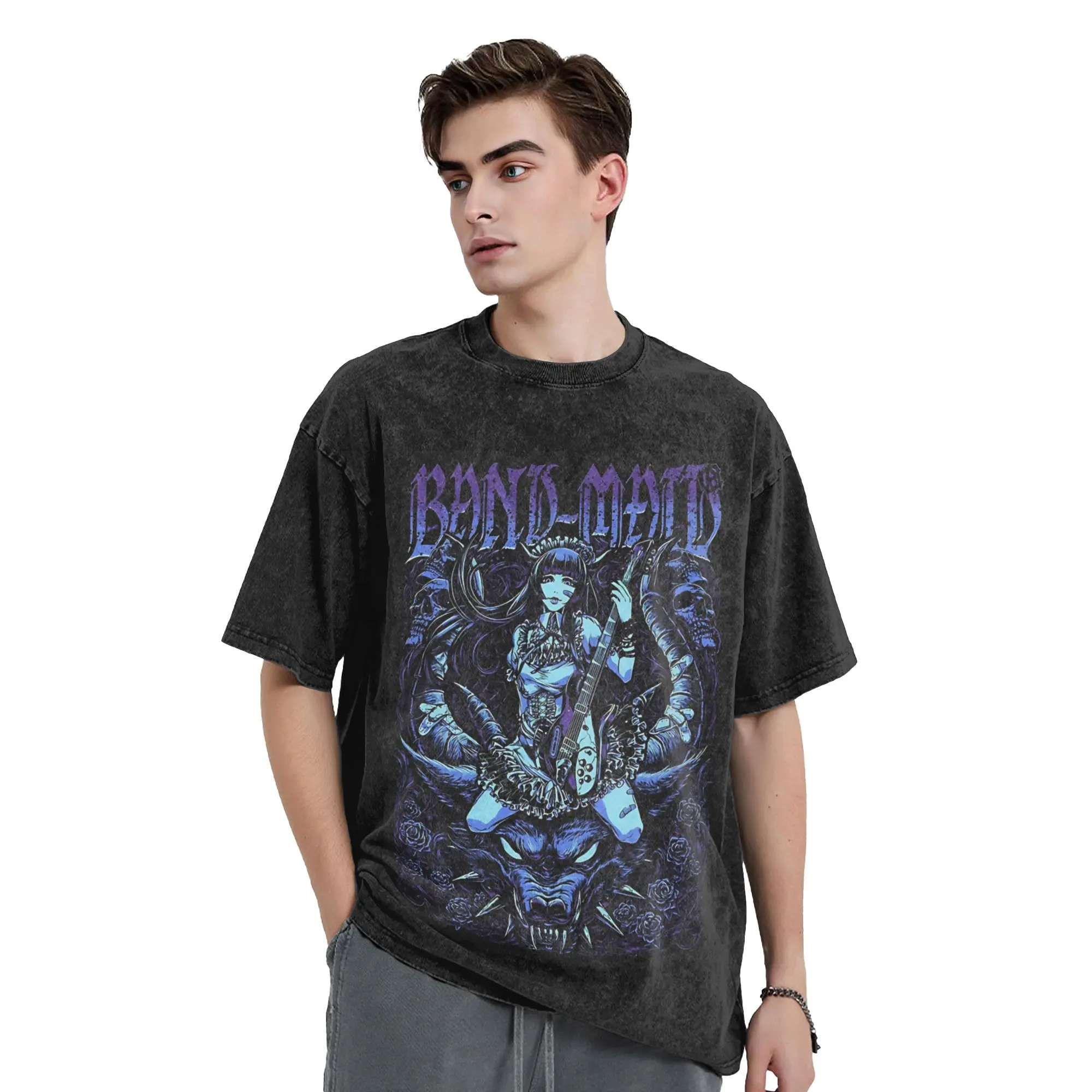 Band Maid T Shirt Hip Hop Washed Cotton High Street T-Shirts Rock Music Novelty for Men Women Streetwear Graphic Printed Tees