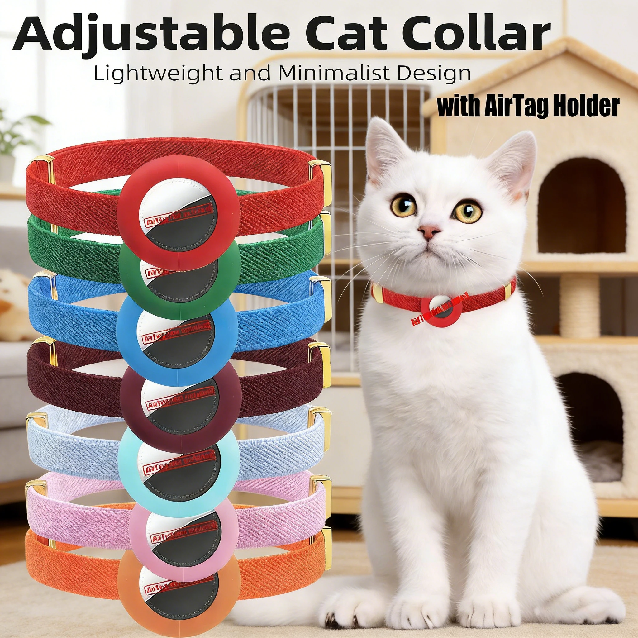 Gps Tracker Cattle Collar - 伸縮性のあるAirTag用猫用首輪。サイズ調整可能で、子猫や小型犬に最適。AirTagホルダー付き。GPSトラッカーは付属しません。