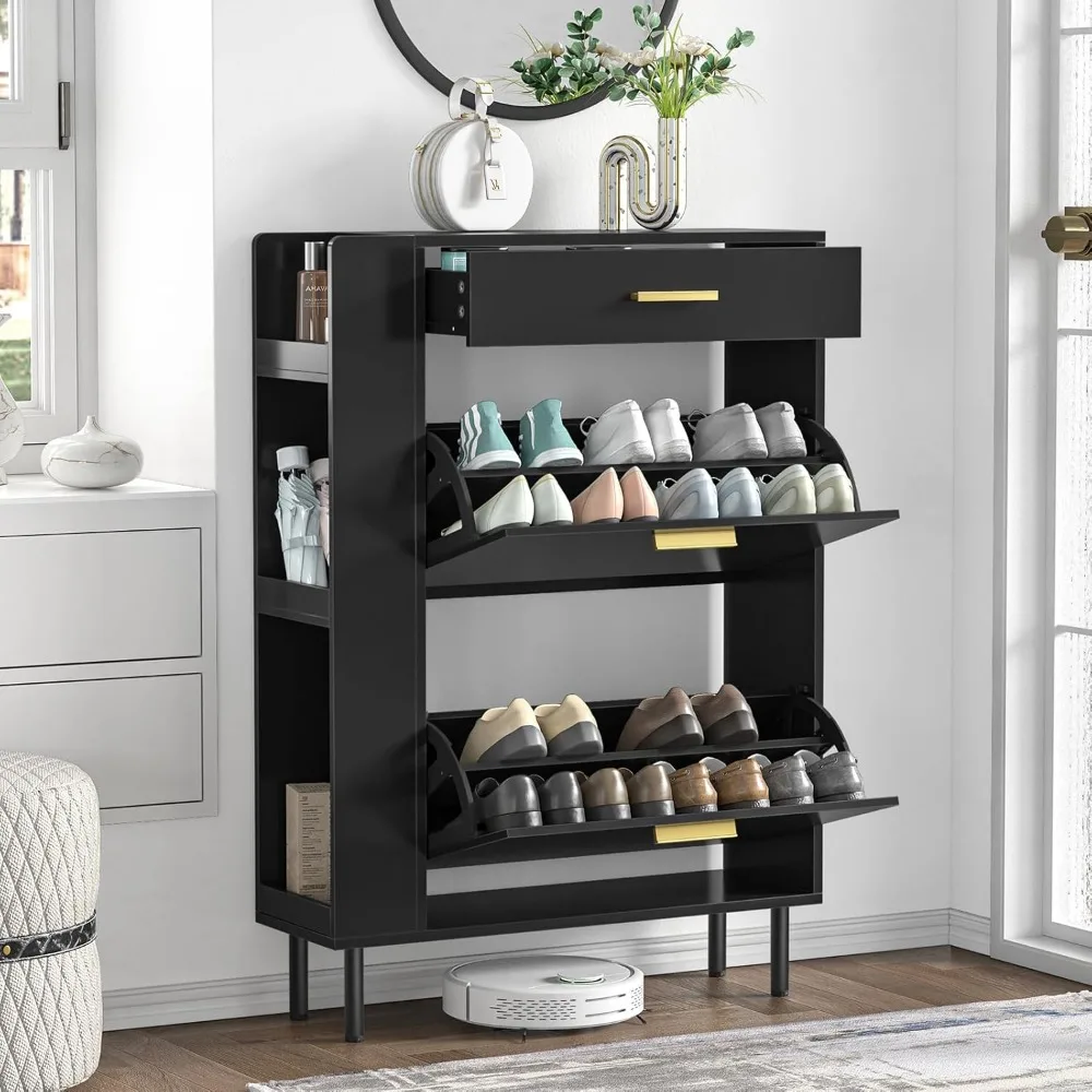 Space-Saving Shoe Cabinet with Drawers and Side Storage for Apartments and Entryways