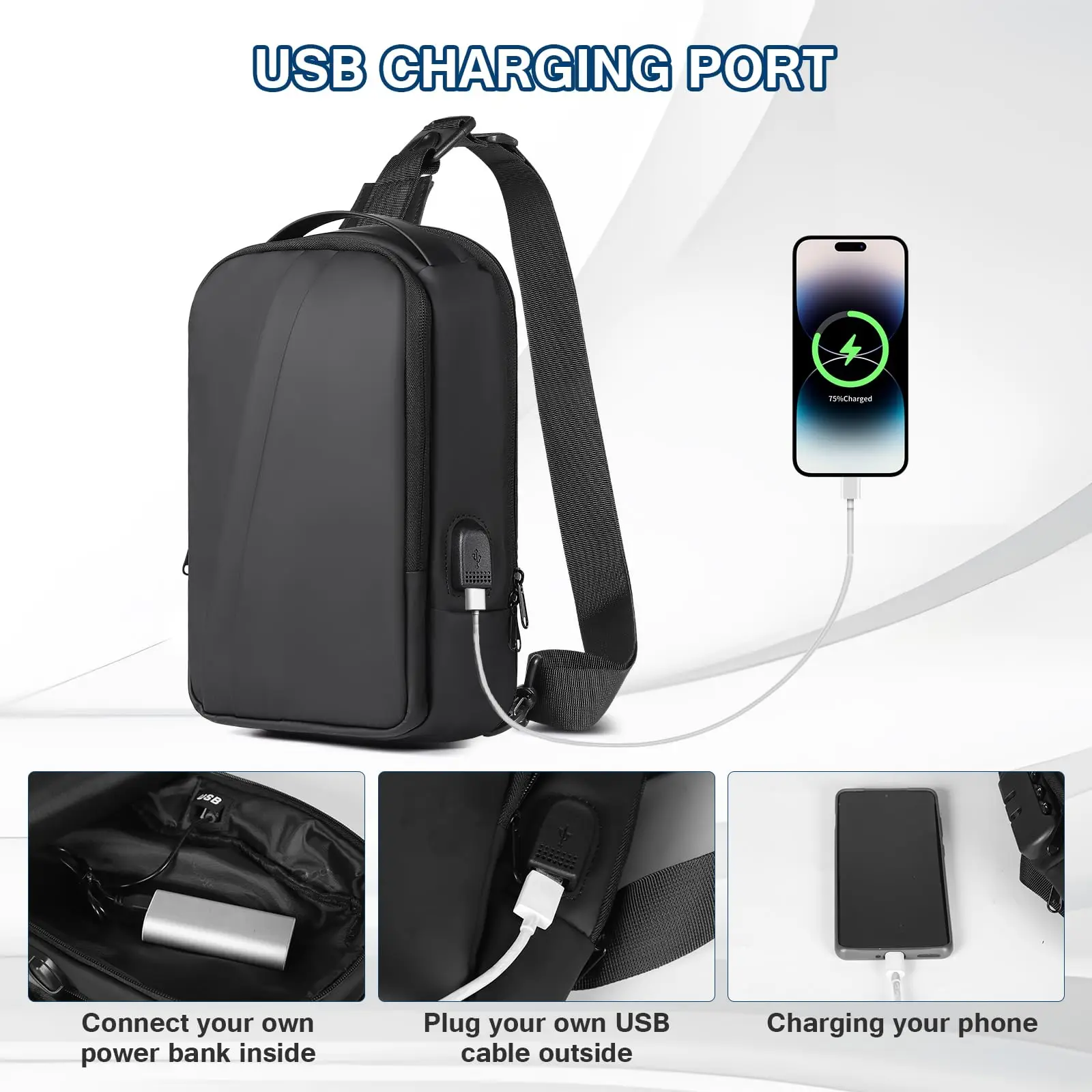 Anti‑Theft Men Chest Sling Bag With Password Lock USB Charging Port Waterproof Oxford Crossbody Backpack For Travel Business Daily Commute
