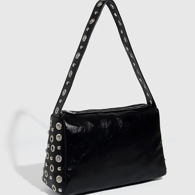 

New Pillow Bag Punk Hollow Rivet Shoulder Bag High Quality PU Leather Women's Handbags Luxury Designer Bags for Women Purses