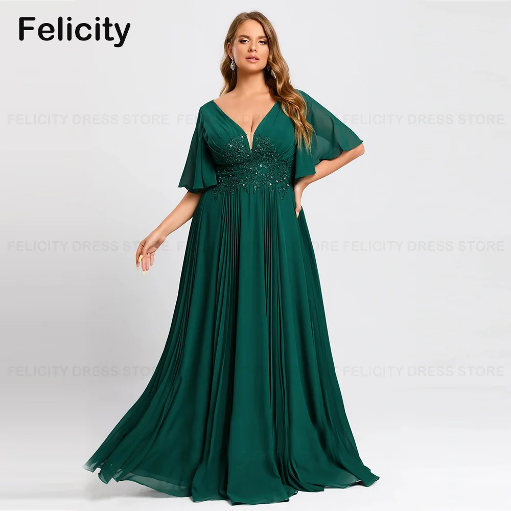 

Elegant Plus Size Mother of the Bride Dresses 2023 A-line V-Neck Wedding Party Dresses Appliques Sequins Robes Invitée Mariage