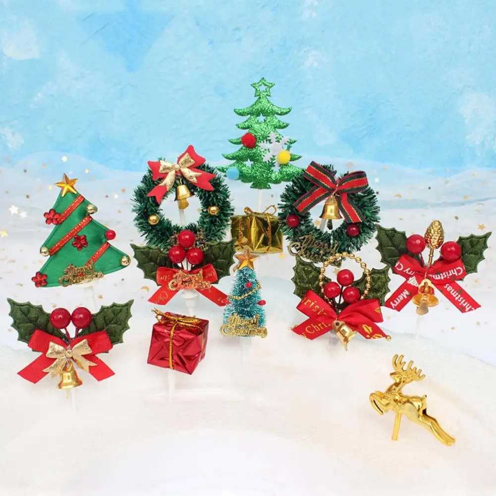 20pcs  Christmas Cake Decorations Xmas Cake Toppers Festive Christmas Cake Toppers Set Food Grade Xmas Themed For Holiday