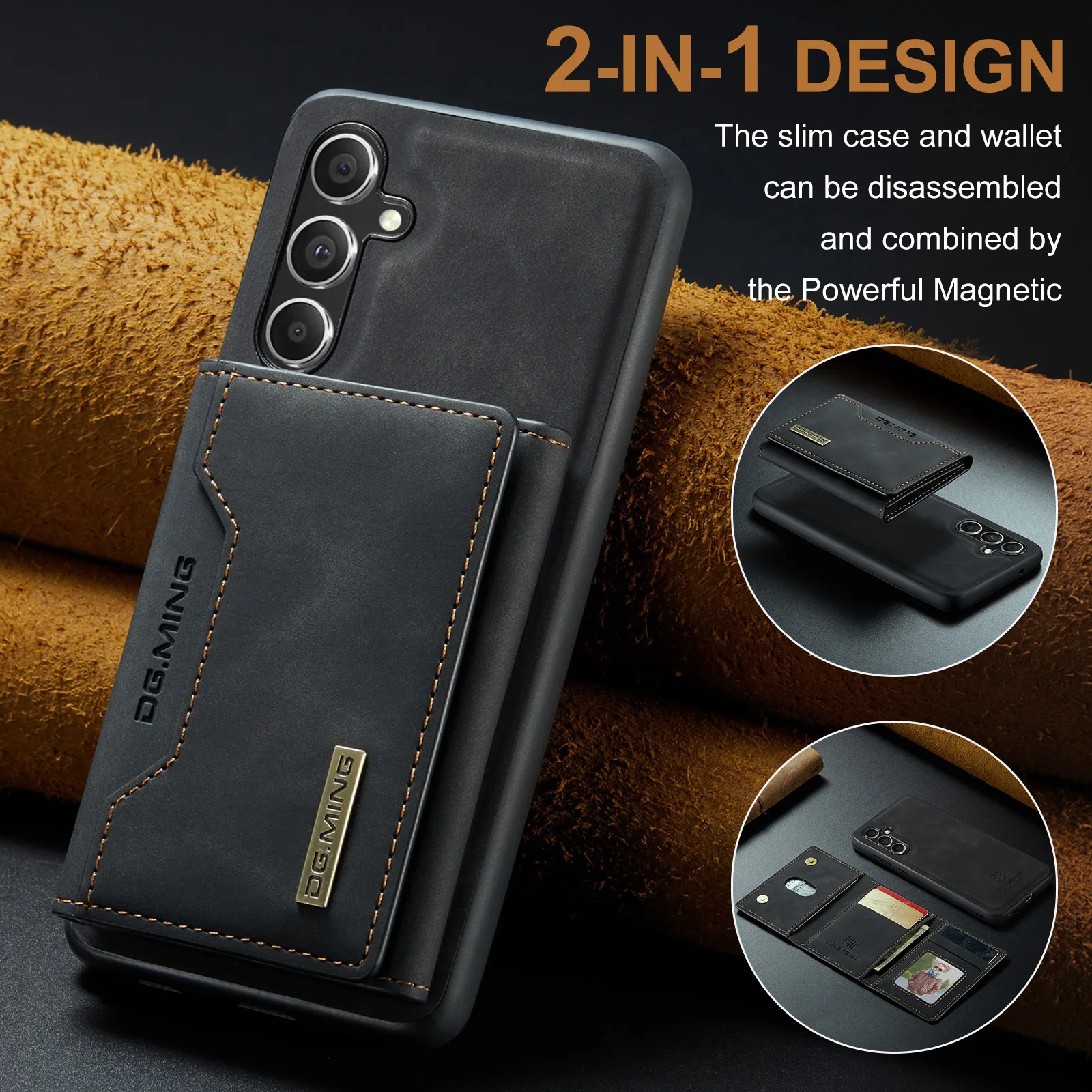 DG.MING Intelligent Divide Close Magnetic Case for Samsung Galaxy S23 S22 S21 S20 Note 20 10 A51 A32 A72 PU Leather Wallet Cover