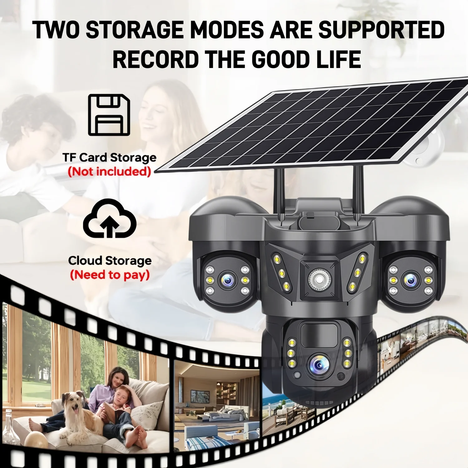 Telecamera WIFI solare 3 lenti Rotazione PTZ impermeabile Sorveglianza Rilevazione umana wireless Sicurezza domestica intelligente Telecamere IP V380 CCTV