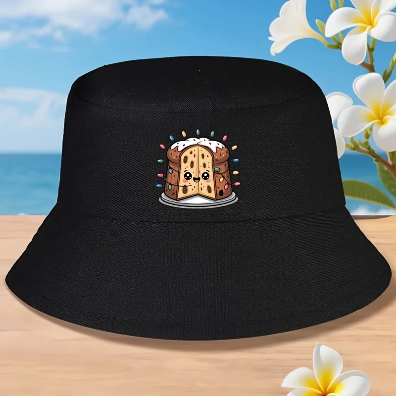 Sombrero de pescador para hombre con estampado de panettone italiano - Diseño navideño kawaii de pan dulce italiano con chispas y anís estrellado, ancho