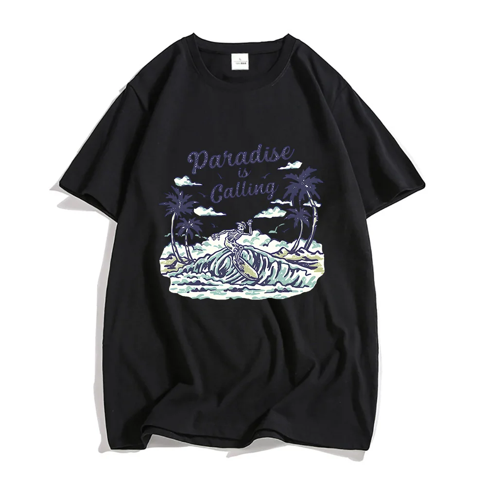 Paradise T Shirts MEN Surf Riding Beautiful Scenery Handsome T-shirts 100% Cotton High Quality Tshirts Four Seasons Short Sleeve