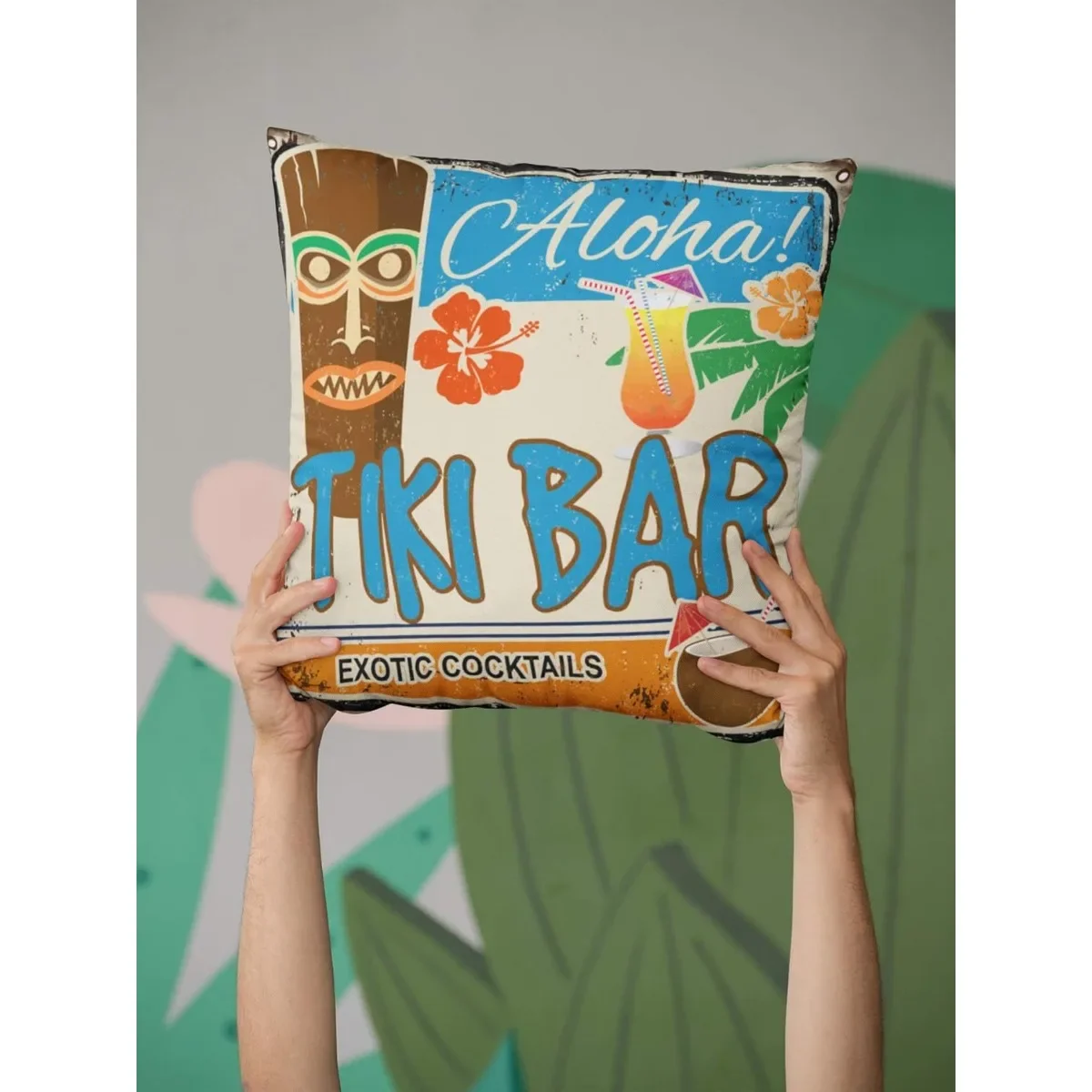 Tiki Bar Decorative Throw Aloha Pillow Covers Summer Pillows Case Square Cushion Cover Standard Pillowcase for Sofa 45x45cm