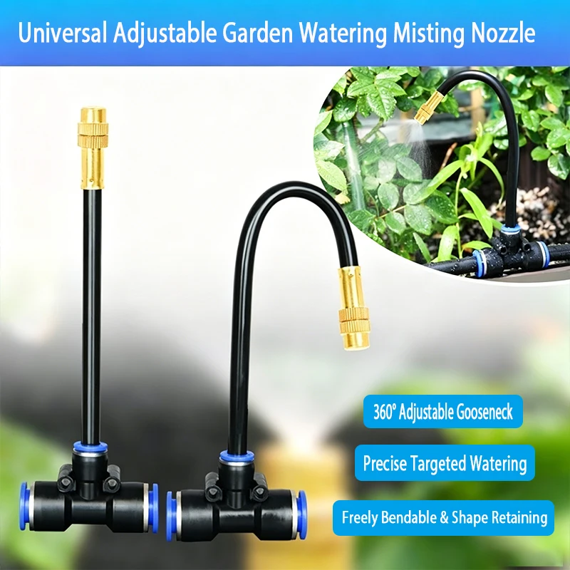 360 Bendable Adjustable Brass Misting Nozzle Patio Garden Water Cooling Sprinkler 8mm PE Pipe Automatic Irrigation Sprinkler Kit