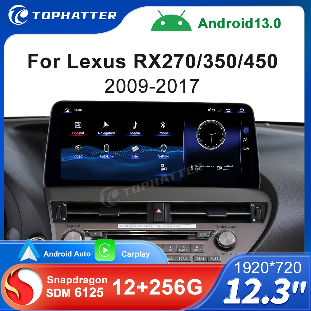 For Lexus RX RX270 RX350 RX450 2009-2014 12.3Inch Android Car Multimedia Player HD GPS Navigation CarPlay Android Auto Bluetooth