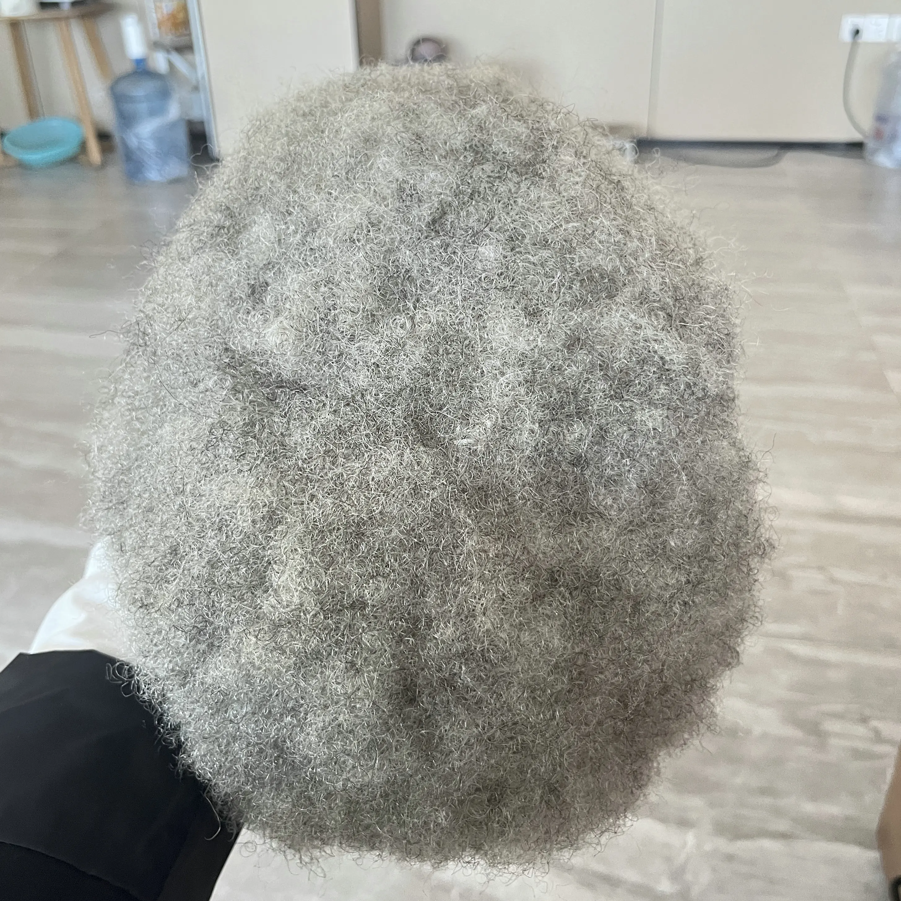 6 مللي متر ضيق مجعد أسود رمادي الرجال الشعر المستعار شعر الإنسان الاصطناعية الشعرية غير قابلة للاكتشاف الأفرو الأسود رجل شعر مستعار دائم كامل رقيقة الجلد قاعدة