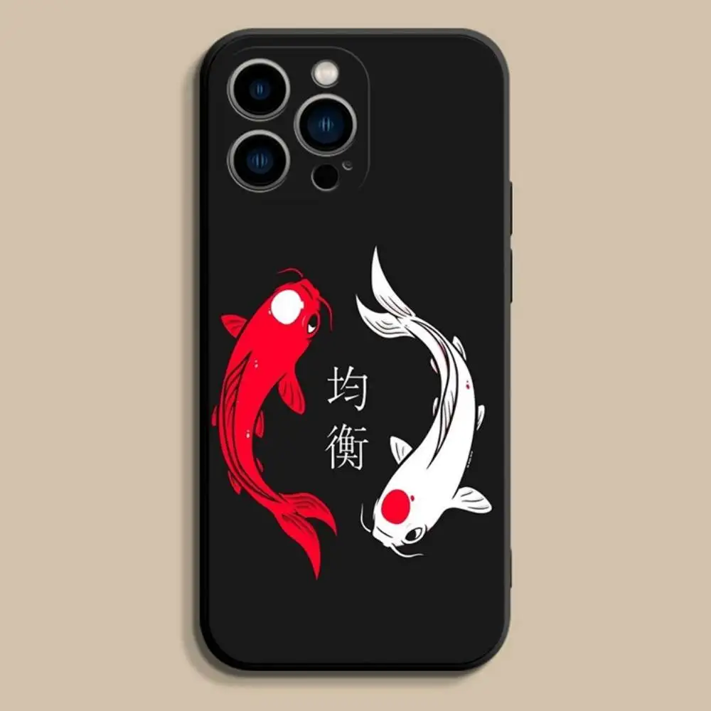 Koi Carp FishS Yin Yang Art Phone Case For iPhone 17,16,15,14,13,12,Pro,Max,Plus,E,SE4,Air,Mini Black Soft Cover