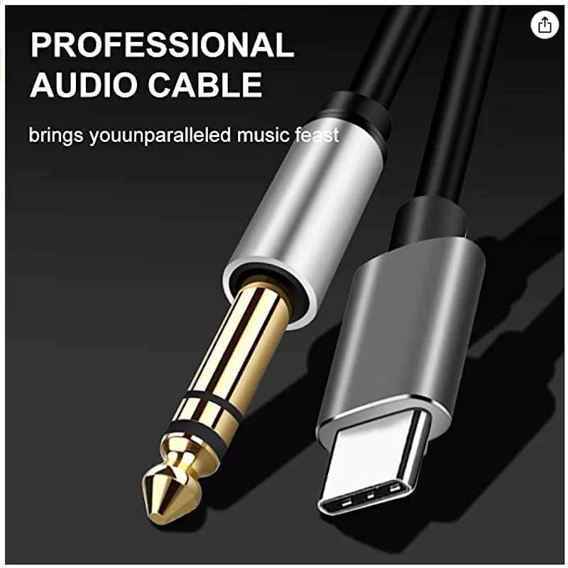 Type C USB C To TRS 6.5mm Single Crystal Copper 6.35mm 6.5 Male To Male Audio Cable For Phone To Speaker