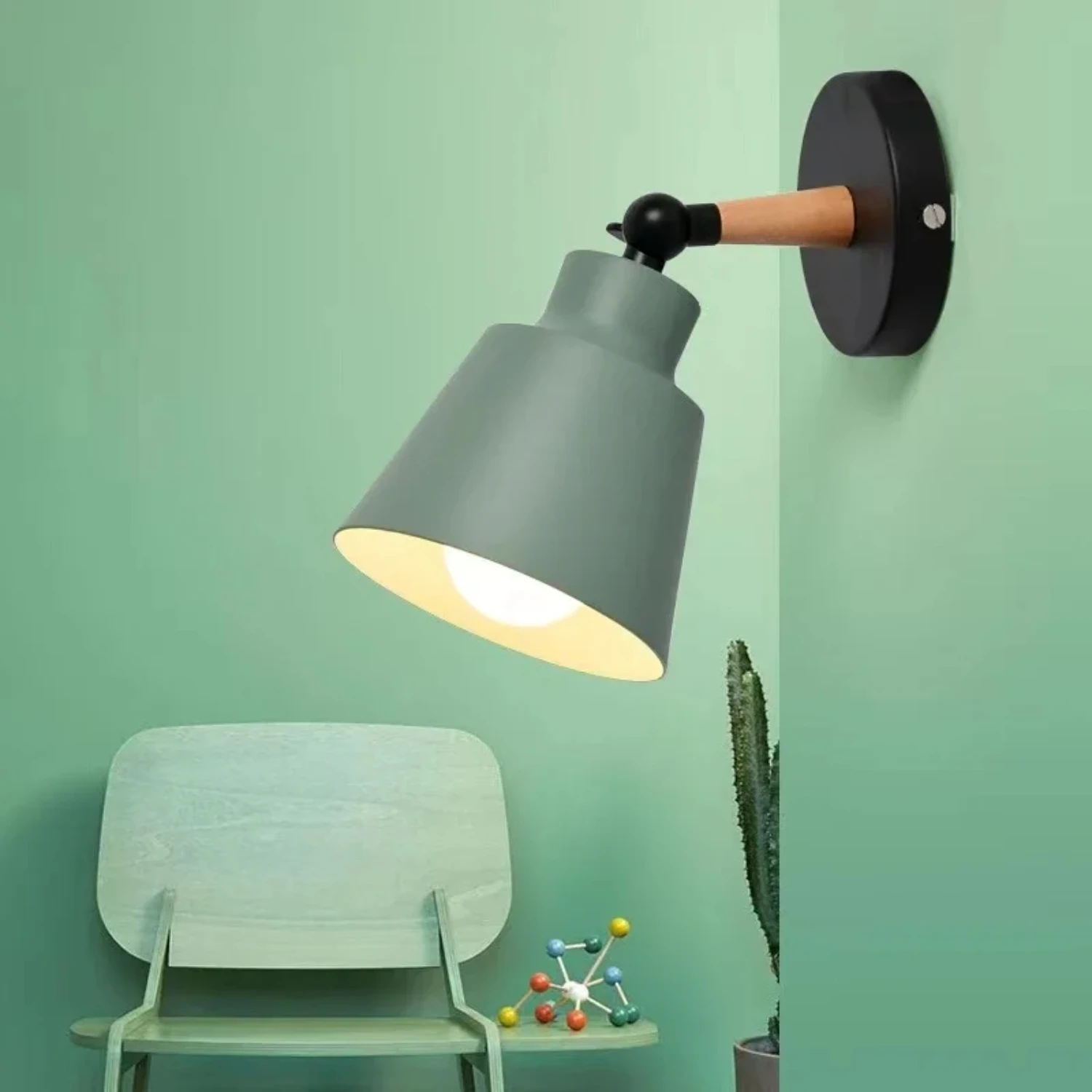 

Creative Wooden Simple LED Wall Light Reading Bedroom Bedside Lighting Study Children Room Macaron Color Wall Lamp BULB