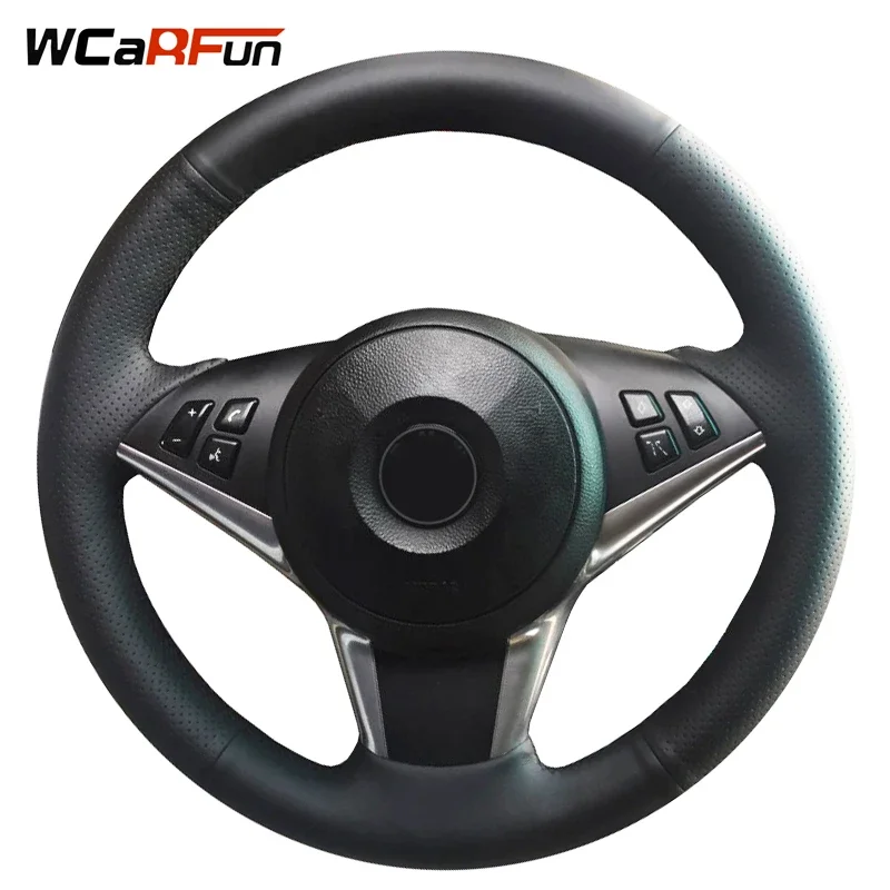 WCaRFun Black Artificial Leather Car Steering Wheel Cover for BMW E63 630 E60 530d 545i 550i E64 645Ci E61 Touring 2005-2009