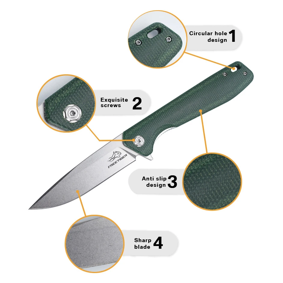 FREETIGER D2 Folding Knife Micarta Handle Outdoor Camping Hunting Hiking Survival Fishing Kitchen EDC Pocket Knife FT923