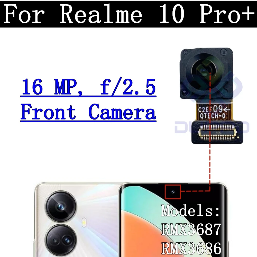 Original Back Camera Lens Glass For Realme 10 Pro+ 10Pro+ Front Small View Frontal Facing Main Rear Camera Module Flex Parts