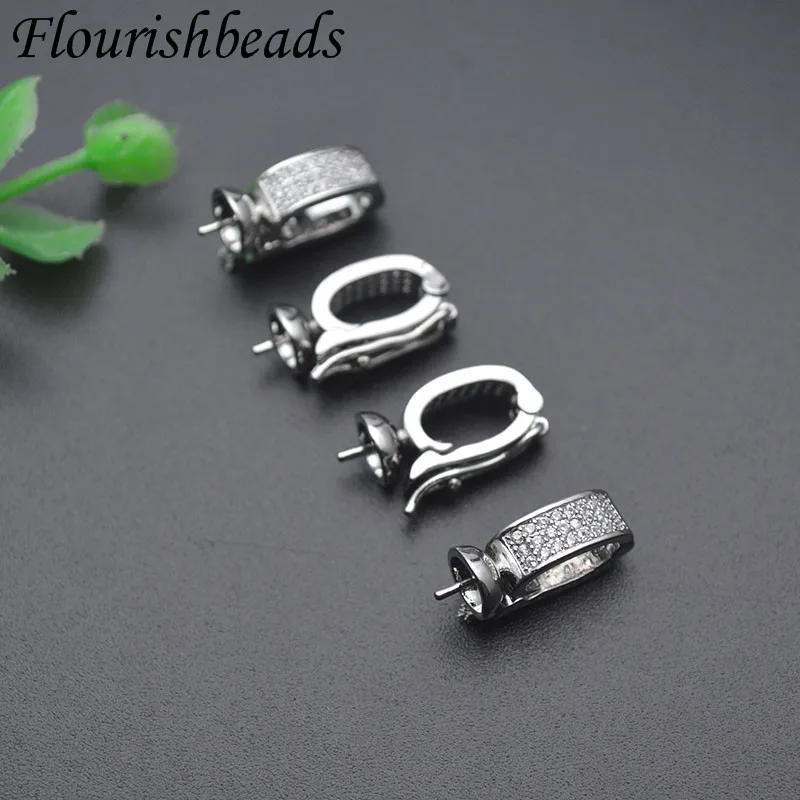 

10pcs/lot Good Quality Silver Color CZ Beads Paved Pendant Pinch Bail Clasps with Pin for DIY Jewelry Findings