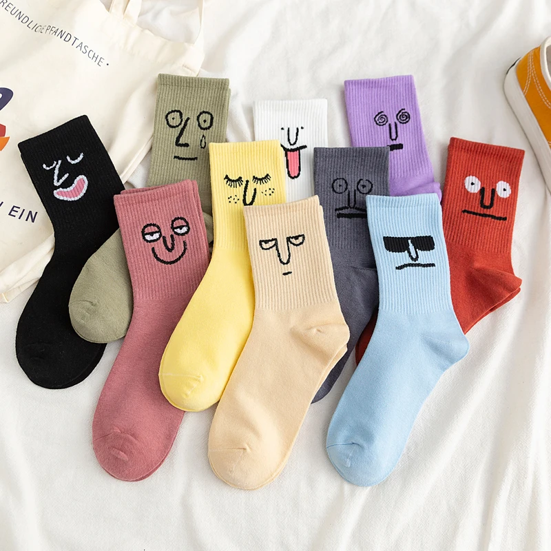 Women Socks New All Seasons Fashion Printed Cartoon Expressions Series Ladies Fresh Sweet Academy Style Funny Socks U102