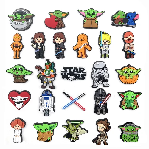 Imagen 2 del producto Venta única, 1 Uds., abalorios para zapatos Disney Baby Yoda, accesorios de PVC, decoración de zapatos DIY para niños, regalos de Navidad