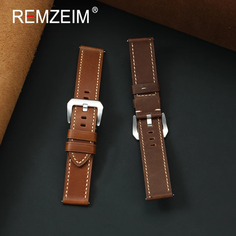 

Men's Black Brown Business Leather Watch Strap 20mm 22mm 24mm Wrist Bracelets Oil Wax Skin Quick Release Smartwatch Band