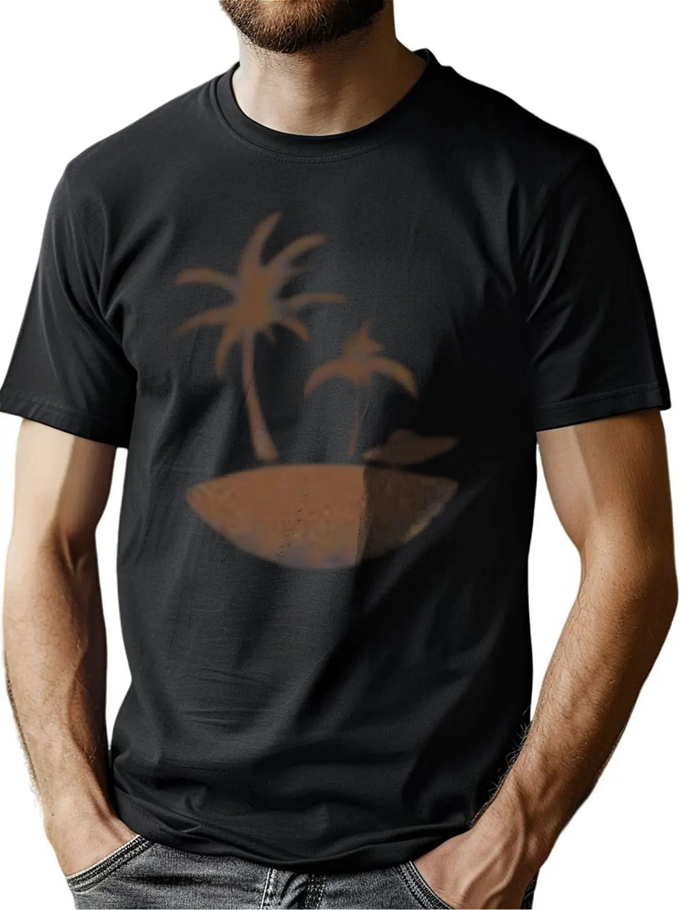 

Men's Palm Tree Print Premium Cotton-Blend Crew Neck Tee Comfort Stretch Fit Casual Wear Machine Washable Birthday Gift For Husb