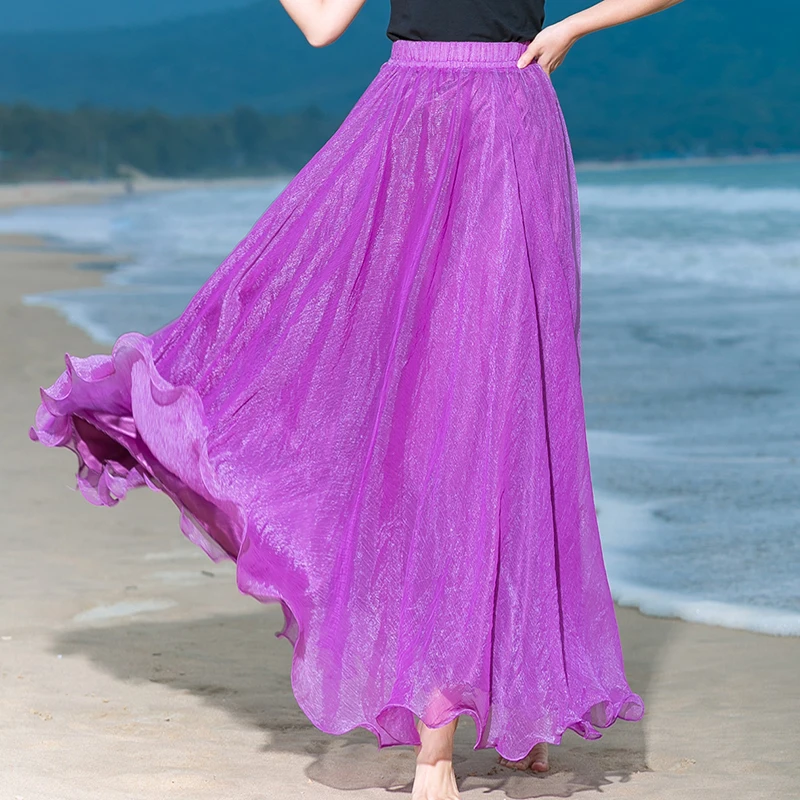 Belly Dance คู่ชั้นชีฟองเอวสูง Oriental Dance กระโปรง540D ขนาดใหญ่ Wwing Beach กระโปรง Petticoat Ruffled Dance กระโปรง