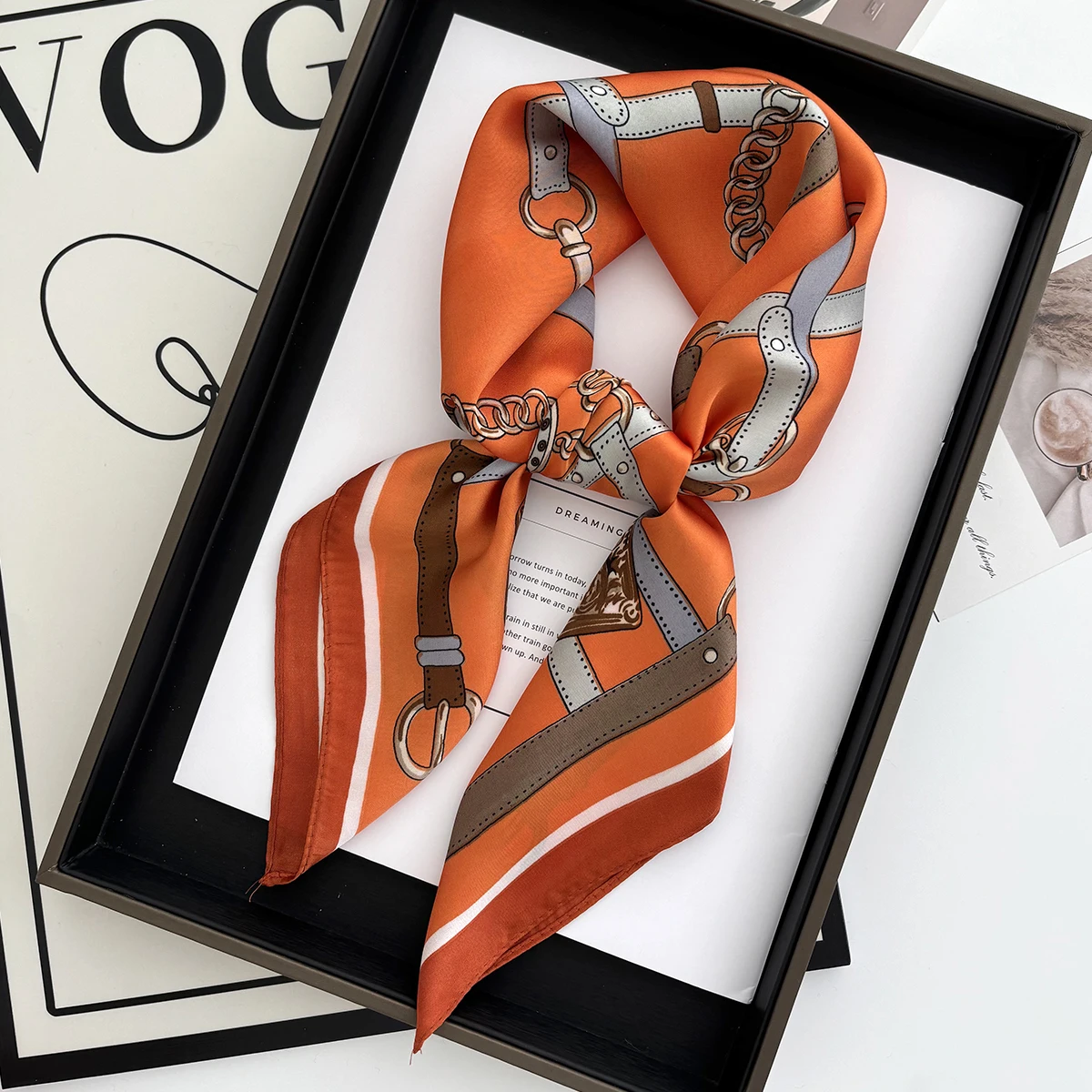 الفاخرة 70*70 سنتيمتر مربع وشاح للنساء لينة الساتان منديل الإناث العصابات الشعر أنيقة السيدات حقيبة الشريط عقال باندانا شال #4