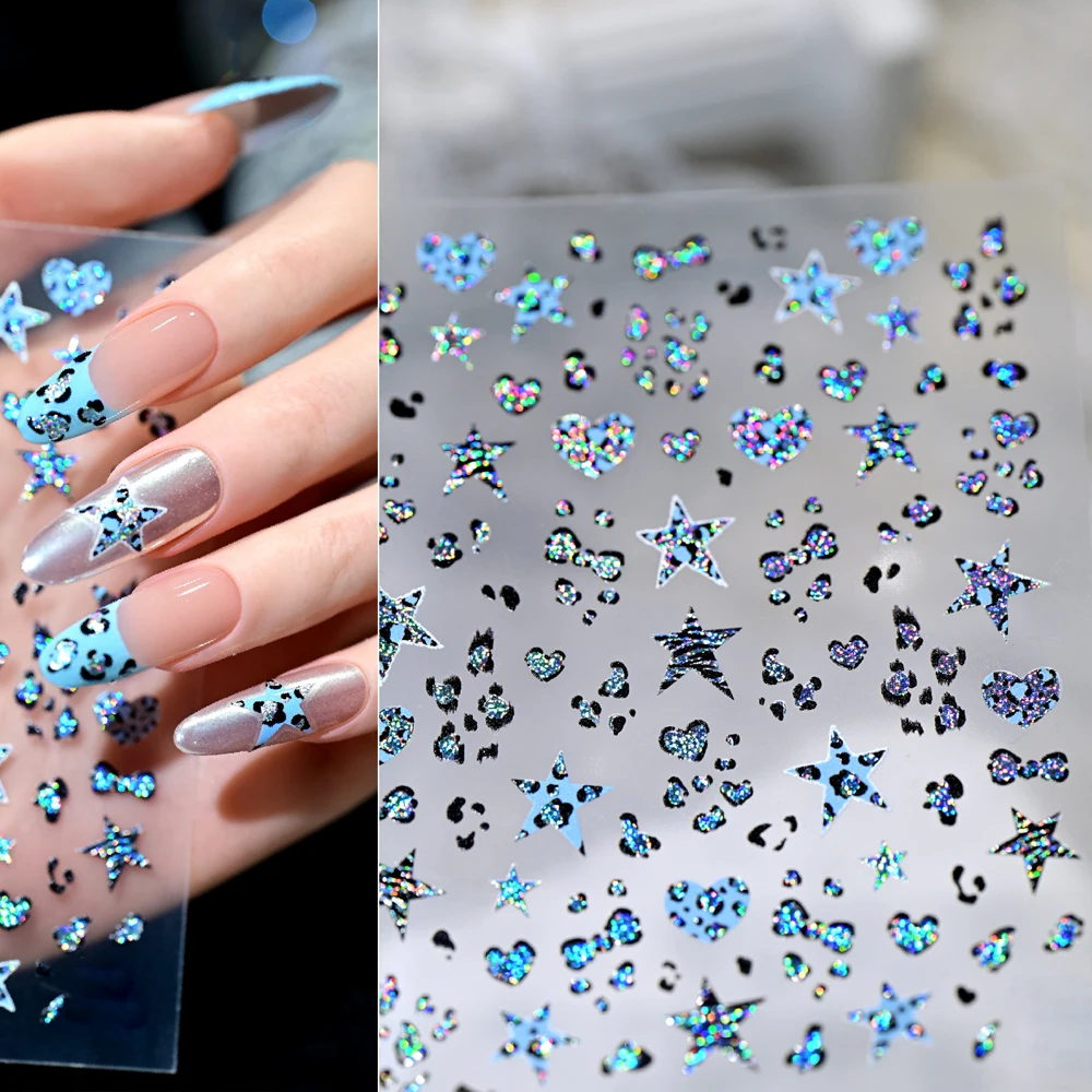 5D y2k-luipaardprint ster hart nail art stickers met glitter zelfklevende stickers schattige koe print herfst winter nagelbenodigdheden