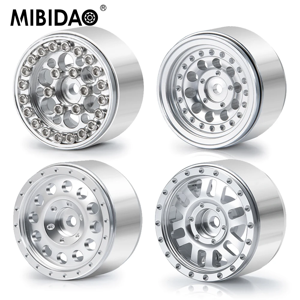 MIBIDAO 4Pcs Silver Micro 1.0inch Metal Beadlock Wheel Rims Hubs for TRX-4M Axial SCX24 1/24 RC Crawler Car Upgrade Parts